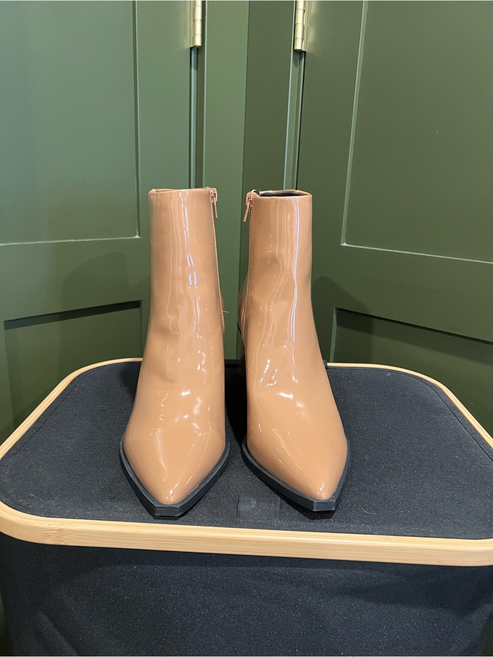 Nordstrom at Home Nude Patent Pointed Ankle Booties with Side Zip